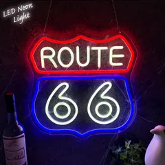 LEDネオンサイン ネオン管風 ROUTE66 ルート66 インテリア 壁掛け LED ネオンサイン 看板 サインボード 光る 光る看板 部屋 玄関 子供部屋 カフェ バー 雑貨 アメリカ雑貨 アメリカン雑貨 ネオン管 ネオンチューブ 店舗用 NK-56