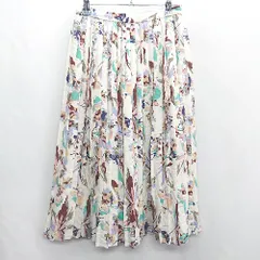 ◇ Θ TOMORROWLAND 総柄 ロング丈 プリーツ スカート サイズ34 オフホワイト マルチカラー レディース E  【1409100064094】