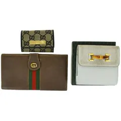 【中古】 3点セット グッチ GUCCI バンブー 三つ折り 財布 長財布 6連キーケース GG柄 ブラウン ネイビー ライトブルー レザー 08MK709