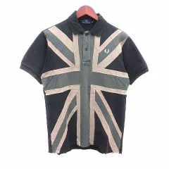 フレッドペリー FRED PERRY ポロシャツ 鹿の子 ユニオンジャック イギリス 国旗 S 黒 ブラック ベージュ 緑 グリーン /YKのサムネイル
