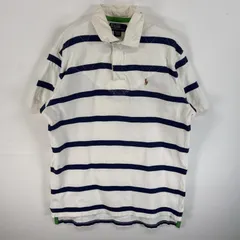 古着 90's/90年代 ポロバイラルフローレン Polo by Ralph Lauren 鹿の子 半袖 ラガーシャツ ワンポイント ロゴ 刺繍 スリット L  ホワイト系 ボーダー メンズ