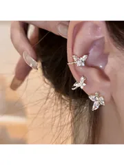 ジュエリー レディース イヤーアクセサリー 2個 クリスタルとラインストーンのバタフライイヤーカフ