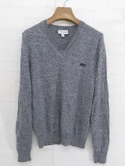 ◇ LACOSTE ラコステ Vネック 長袖 ウール ニット セーター サイズFR2 US XS ネイビー ホワイト系 メンズ E  【1301200005925】