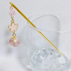 桜柄アクリルビーズと桜メタルパーツのかんざし　ピンク系