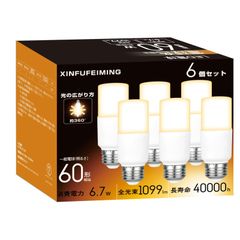 【数量限定】断熱材施工器具対応 一般電球 EFD15形代替 電球形蛍光灯 密閉形器具対応 全方向 一般電球 1099lm 電球色 6個入り 6.7W T形タイプ T形タイプ 60W形相当 60W形 E26口金 電球色 led電球