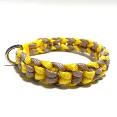 ペット用品　🐕‍🦺 犬の首輪　🐈 猫の首輪　チョーカー　パラコード4㎜ ／ 2色編み　内寸25㎝　ハンドメイド　山吹色✖️ピンクベージュ　Dカン1個タイプ　　　💟 ハートチェーン編み 💟　💛ヤマブキカラー