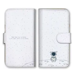 iPhone 16 Pro ケース 手帳型 アイフォン16プロ スマホケース 携帯ケース 韓国 宇宙飛行士 宇宙 かわいい うさぎ 猫 動物 月 ネイビー 白 ネイビー ホワイト  スマホカバー カラー09