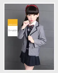 制服 ブレザー 入学式 スーツ 女の子 卒園式 入園式 卒業式 子供 キッズ 女児 フォーマル 5点セット 120 子供服 上下セット スカート リボン グレー dt003w3