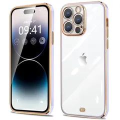 iPhone14 Pro ケース クリア アイフォン14pro カバー シリコン メッキ加工 耐衝撃 透明 TPU 落下防止 防塵 薄型 軽量 一体型 変形防止 人気 おしゃれ 全面保護 iPhone 14pro(クローブ紫) 0