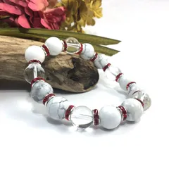 ハウライト&水晶 パワーストーン ブレスレット 天然石 12mm  （レッド）メンズ・レディース 男性・女性 数珠ブレス 開運  [a]
