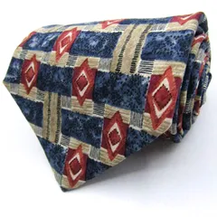 レノマ ブランド ネクタイ チェック柄 ダイヤ柄 幾何学模様 シルク イタリア製 メンズ ネイビー renoma 【中古】