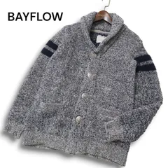 BAYFLOW ベイフロー 秋冬 ボア パイル ニット★ 英字 星 ショールカラー カーディガン Sz.3 メンズ