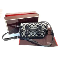 【美品】コーチ（COACH）シグネチャーキャンバスミニショルダーバッグ　ポシェット　ブラック　6844　斜めかけショルダー　【中古】KB-9671