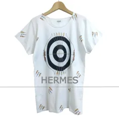 HERMES エルメス Tシャツ カットソー 的 羽根 矢 プリント クルーネック 半袖 コットン ホワイト サイズ34 レディースのサムネイル