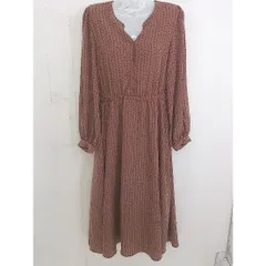 ◇ w closet ダブルクローゼット 総柄 長袖 ロング ワンピース ブラウン グリーン マルチ レディース  【中古】 【1203090001592】