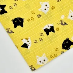 【✨愛らしい猫ちゃんに癒される✨『 猫 』 柄の小風呂敷（黄色）】【 日本製 】　【 新品・未使用 】　小風呂敷　 猫　ねこ　ネコ　黄色　イエロー　和雑貨　お弁当包み　プレゼント　縁起物