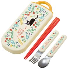 新品 子供用 お弁当 トリオセット 箸 スプーン フォーク キッズ スケーター(Skater) カトラリー 抗菌 加工 開けやすいスライド式 日本製 ジブリ 魔女の宅急便 ジジ ボタニカル 女の子 TACC2AG