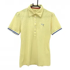 【美品】プーマ 半袖ポロシャツ イエロー ドット柄 袖ライン ロゴ刺しゅう レディース  ゴルフウェア PUMA