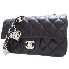 CHANEL(シャネル) マトラッセ ココマーク チェーンショルダーバッグ バレンタイン ミニマトラッセ フラップ カメリアチャーム付き フェイクパール ラインストーン ブラック黒 シルバー金具 レディース 40802093868【中古】【アラモード】