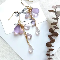 パープル＆ピンクの天然石ピアス