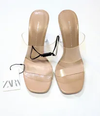 【222669】ZARA BASIC ザラベーシック  タグ付き　未使用　クリア　ストラップ　ヒール　サンダル　サイズ37  ・ ベージュ