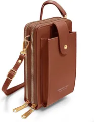 SOY’S F 母の日 スマホポーチ レディース スマホショルダー コンパクト ショルダーバッグ スマホポシェット( ブラウン)