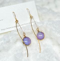 紫陽花/丸型ピアス/パープル×ブルー/ひねりロング/フック