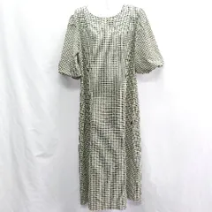 ◇ LOWRYS FARM チェック柄 半袖 ロング丈 ワンピース サイズF ネイビー ライトイエロー系 レディース E  【1407020066273】