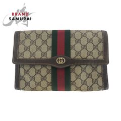 GUCCI グッチ オールドグッチ シェリーライン ブラウン ゴールド金具 GGスプリームキャンバス/レザー 37 014 3087 クラッチバッグ 409064【中古】