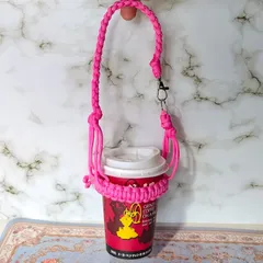 パラコード ボトルホルダー ドリンクホルダー ドリンクカップ コーヒーカップ ホルダー バンドメイド 推しカラー ギフト カップ ピンク 桃色