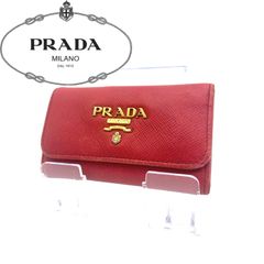 PRADA プラダ レッド サフィアーノ レザー キーケース メタルロゴ 箱