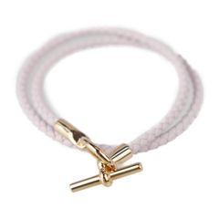 HERMES エルメス ブレスレット  レザー ローズ サクラ ピンクゴールド金具 編み込み 馬蹄刻印 パーソナルオーダー 【本物保証】