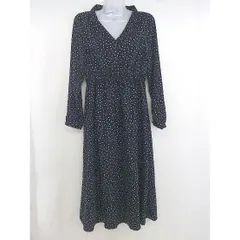 ◇ NICE CLAUP ドット 水玉 開襟 長袖 膝下丈 シャツ ワンピース サイズ F ブラック ホワイト レディース  【中古】 【1206070010263】
