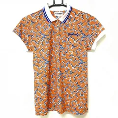 【美品】ジャックバニー 半袖ポロシャツ オレンジ×白 総柄 襟淵ライン  レディース 1(M) ゴルフウェア Jack Bunny