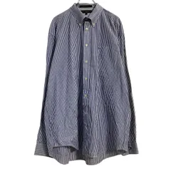 TOMMY HILFIGER 長袖 ストライプシャツ XL ネイビー ホワイト トミーヒルフィガー ボタンダウン 古着卸 アメリカ仕入 a701-7246