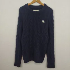 Abercrombie & Fitch アバクロ ニット セーター ケーブルニット ワンポイントロゴ ネイビー Mサイズ レディース 古着 アメカジ