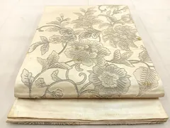 着物屋こころ■極上　太鼓柄袋帯　総相良刺繍　洋花文　逸品　ｊ4164 平和屋着物□六通太鼓柄袋帯 総刺繍 相良刺繍 菱吉祥花文 銀糸 逸品