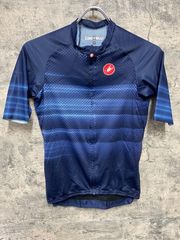 JH484 カステリ CASTELLI ロッソコルサ ROSSO CORSA 半袖 サイクルジャージ 紺 M ほつれあり