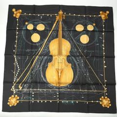 新品同様 HERMES エルメス スカーフ シルク カレ90 球体が奏でる音楽 La Musique des Spheres ブラック