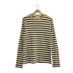 【美品】  JIL SANDER+ / ジルサンダープラス | コットン ボーダー バックロゴ カットソー | XL | エクリュ/ブラック | レディース