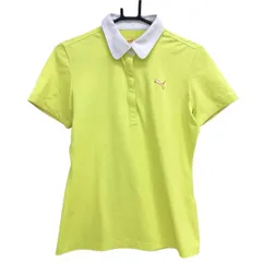 【美品】プーマ 半袖ポロシャツ イエロー×白 袖口内側ドット DRYCELL レディース O(XL) ゴルフウェア PUMA