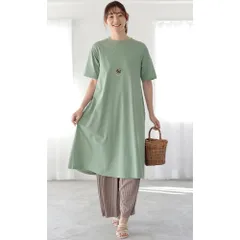 ☆ スモークグリーン ☆ マキシ/Lサイズ ☆ 丈が選べる！綿１００％Ａラインカットソーワンピース ワンピース レディース 夏 半袖 ワンピ Tシャツワンピ Tシャツワンピース 春夏 綿100％Ａラインカットソーワンピース おしゃれ シンプル Aライン