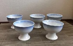 ★他の商品と合わせて購入でお買得になります!コメント下さい★倉庫一層セール★淡青ぼかし　高台　豆皿/豆鉢　小鉢　小付け　スイーツ　5個セット