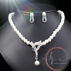 ホワイトパール シルバー 社交ダンス ダンス ネックレス　式典　結婚式