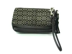 ■美品■ COACH コーチ ミニシグネチャー キャンバス×レザー ポーチ マルチケース リストレット レディース ブラック系 DY0393