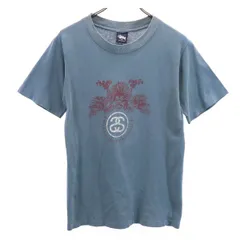 ステューシー 90s USA製 紺タグ プリント 半袖 Tシャツ S 青系 STUSSY メンズ 【中古】  【220510】 メール便可