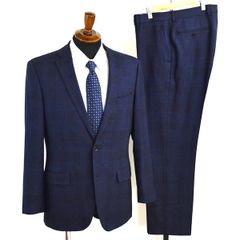 5XF130】ONLY PREMIO 英国製生地 2つボタン シングルスーツ M A6 ダークネイビー チェック ノータック 極 定番 2-0122-25-908 合物 春秋 【中古】【メンズビジネス】202506