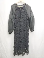 ◇ ◎Θ SMILE ORCHID タグ付き　フラワーモチーフ　バルーン袖 長袖 ロング ワンピース サイズL ブラック レディース P  【1410230002511】