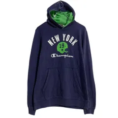 Champion プリントスウェット パーカー キッズ XL 160~ ネイビー チャンピオン プルオーバー 古着卸 アメリカ仕入 a702-6676