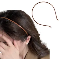 カチューシャ ヘアバンド フェイクレザー 細目 細カチューシャ おしゃれ 大人カジュアル シンプル 韓国風 (キャラメル, フリーサイズ) [キャラメル] [フリーサイズ]